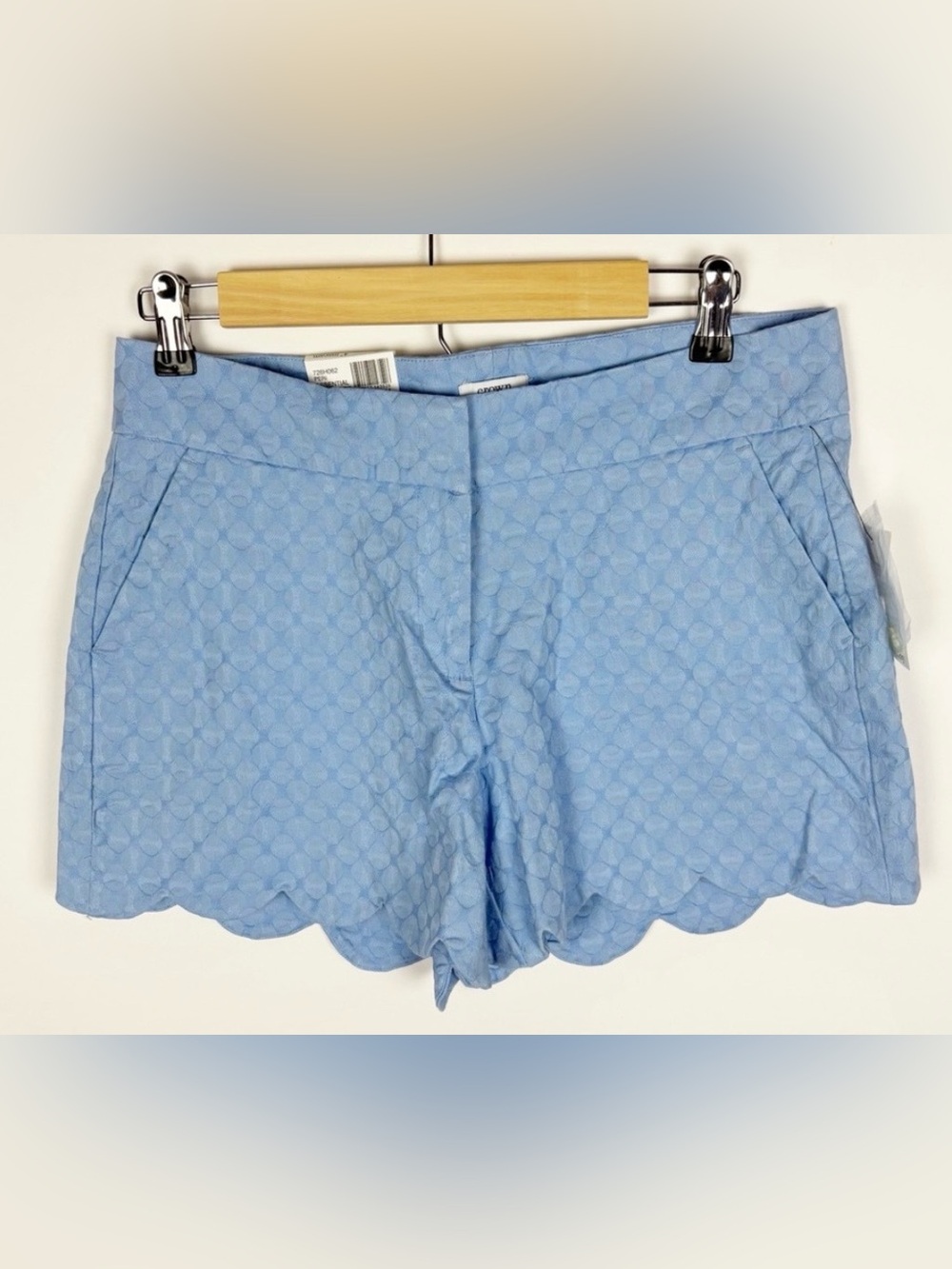 Light Blue Scalloped Hem High-Waist Shorts